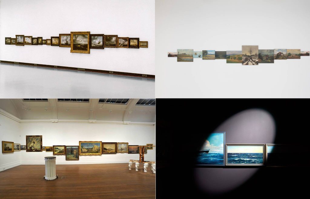 Met de klok mee: Ger van Elk (Hollands Landschap (1999), Feldmann (2014), Leo Fritzmaurice (2011) en Daan Roosegaarde (2016).