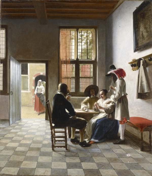 Pieter de Hooch (1629-1684), Kaartspelers in een zonnige kamer, 1658